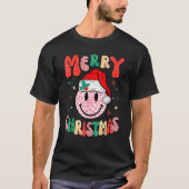 Retro Santa Hat Leopard Smile Face Merry Christmas Tシャツ (正面)