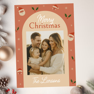Retro Santa & Holly Arch Christmas Card シーズンカード