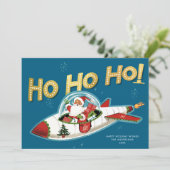 Retro Santa in Rocket Ho Ho Ho Non-Photo Christmas シーズンカード (スタンド正面)