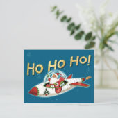 Retro Santa in Rocket Ho Ho Ho Non-Photo Christmas シーズンポストカード (スタンド正面)