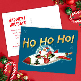 Retro Santa in Rocket Ho Ho Ho Non-Photo Christmas シーズンポストカード