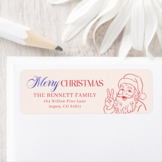 Retro Santa Merry Christmas Return Address ラベル (インサイチュ)