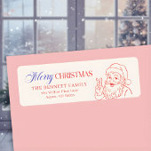 Retro Santa Merry Christmas Return Address ラベル
