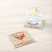 Retro Santa Merry Little Cocktail Paper Coaster スクエアペーパーコースター (インサイチュ)
