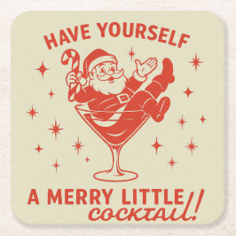 Retro Santa Merry Little Cocktail Paper Coaster スクエアペーパーコースター