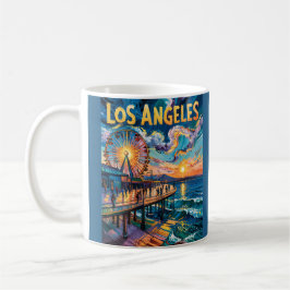 Retro Santa Monica Pier Los Angeles Van Gogh Art コーヒーマグカップ