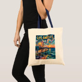 Retro Santa Monica Pier Los Angeles Van Gogh Art トートバッグ (正面(商品))