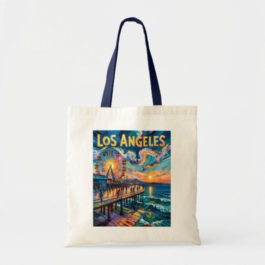 Retro Santa Monica Pier Los Angeles Van Gogh Art トートバッグ (正面)