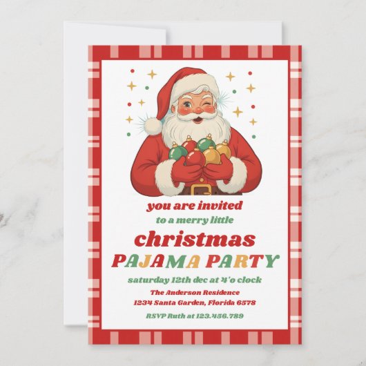 Retro Santa Pajama Christmas Party Editable 招待状 (正面)
