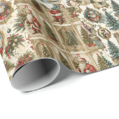 Retro Santa Pattern | Vintage Victorian Christmas  ラッピングペーパー (ロールコーナー)