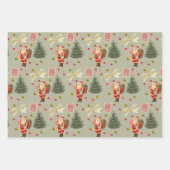 Retro Santa Pink & Sage Christmas Wrapping Sheets ラッピングペーパーシート (正面3)
