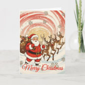 Retro Santa & Reindeer Blizzard Christmas シーズンカード (正面)