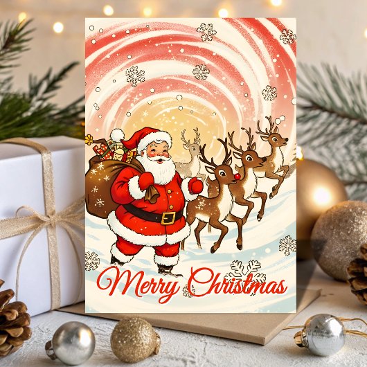 Retro Santa & Reindeer Blizzard Christmas シーズンカード