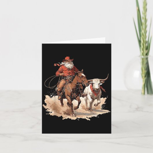 Retro Santa Rodeo Reindeer Cowboy Western Horse Hi カード (正面)