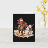 Retro Santa Rodeo Reindeer Cowboy Western Horse Hi カード (黄色い花)