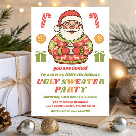 Retro Santa Ugly Sweater Party Editable 招待状