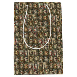 Retro Santa & Victorian Christmas Collage ミディアムペーパーバッグ