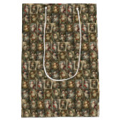 Retro Santa & Victorian Christmas Collage ミディアムペーパーバッグ (裏面)