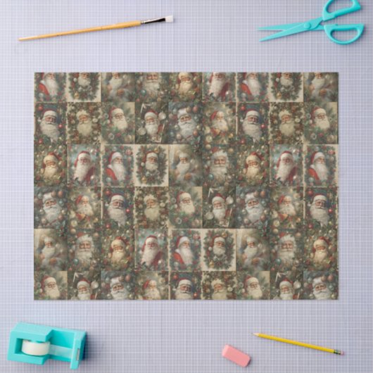 Retro Santa & Victorian Christmas Collage 薄葉紙 (クラフト)