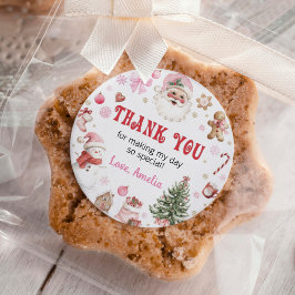 Retro Santa Winter Christmas Birthday Thank You ラウンドシール