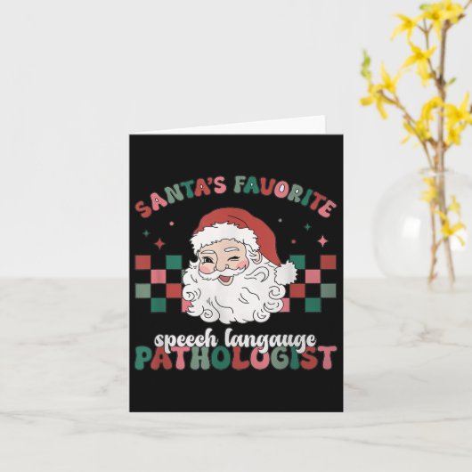Retro Santa's Favorite Speech Language Christmas S カード (黄色い花)