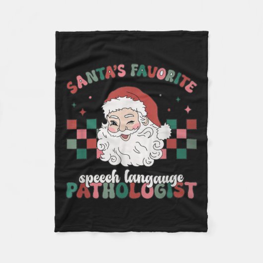 Retro Santa's Favorite Speech Language Christmas S フリースブランケット (正面)