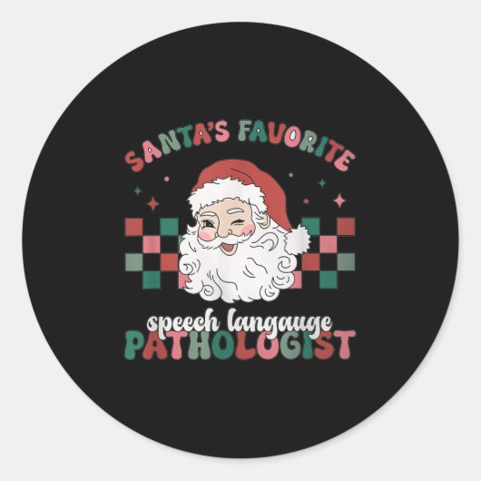 Retro Santa's Favorite Speech Language Christmas S ラウンドシール (正面)