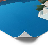 Retro Santorini Greece Mediterranean Blue & White ポスター (角)