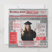 Retro Save The Date Magazine Newspaper Graduation 案内状 (正面)