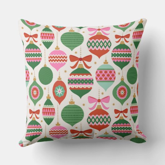 Retro Scandi Christmas Ornaments - Green Red White クッション (裏面)