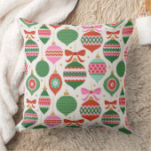 Retro Scandi Christmas Ornaments - Green Red White クッション (ブランケット)