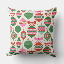 Retro Scandi Christmas Ornaments - Green Red White クッション