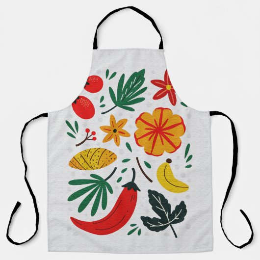Retro Scandinavian Tropical Floral Fruit Pattern エプロン (正面)