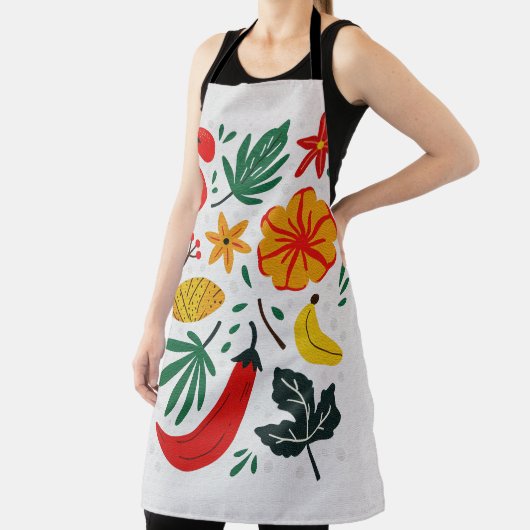 Retro Scandinavian Tropical Floral Fruit Pattern エプロン (インサイチュ)