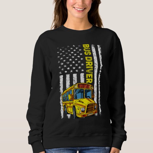 Retro School Bus Driver   Patriotic American Flag スウェットシャツ (正面)