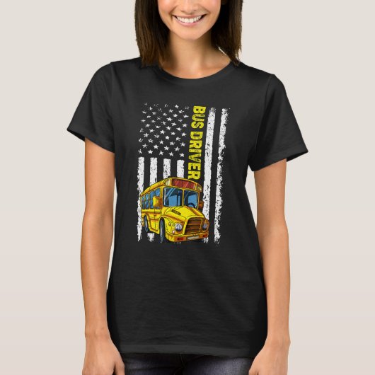 Retro School Bus Driver   Patriotic American Flag Tシャツ (正面)