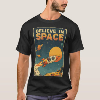 Retro Sci-Fi Bigfoot Raccoon Believe In Space Tシャツ