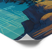 Retro Sci-Fi Blueprint Technical Wallpaper ポスター (角)