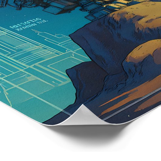 Retro Sci-Fi Blueprint Technical Wallpaper ポスター (角)