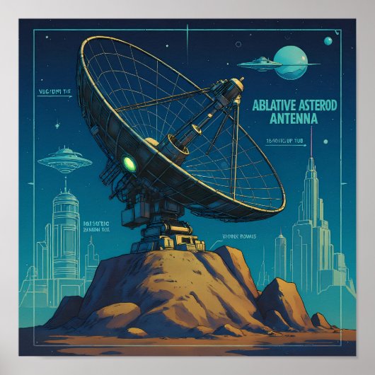 Retro Sci-Fi Blueprint Technical Wallpaper ポスター (正面)