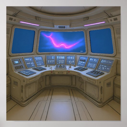 Retro Sci-Fi Cockpit: Pilot's Uplink Console Art ポスター (正面)
