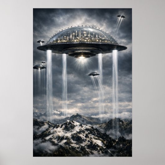 Retro Sci-Fi Fantasy Cities Of The Future Art ポスター (正面)