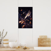 Retro Sci-Fi Fantasy Space Battle Art ポスター (キッチン)