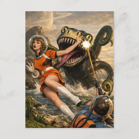 Retro Sci-Fi Fantasy Space Monster Art ポストカード (正面)