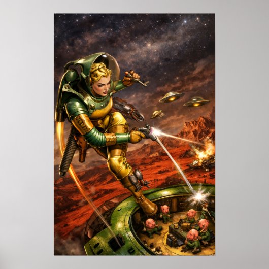 Retro Sci-Fi Fantasy Space Woman Art ポスター (正面)