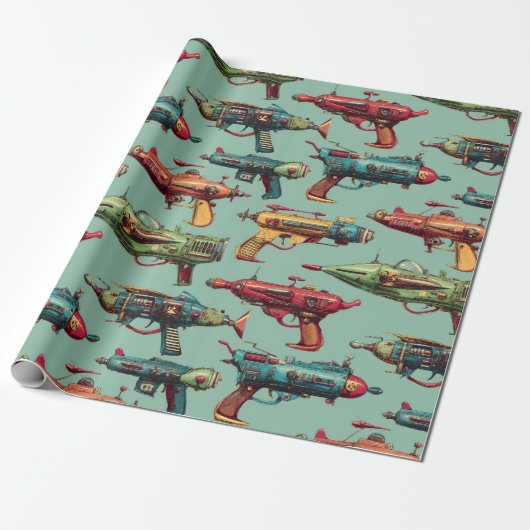 Retro Sci-Fi Ray Gun Pattern Wrapping Paper ラッピングペーパー (アンロールド)