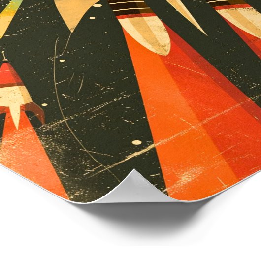 Retro Sci-Fi Rocket Space Illustration Design ポスター (角)