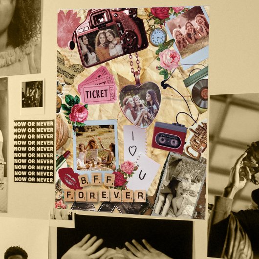 Retro Scrapbook Best Friends Forever Photo Collage ポスター