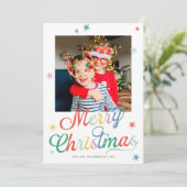 Retro Script Colorful Merry Christmas One Photo シーズンカード (スタンド正面)