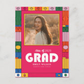 Retro Script Grad Photo Graduation Announcement ポストカード (正面)